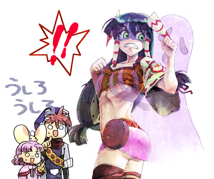 feena, justin, sue, and puui (grandia and 1 more) drawn by imui