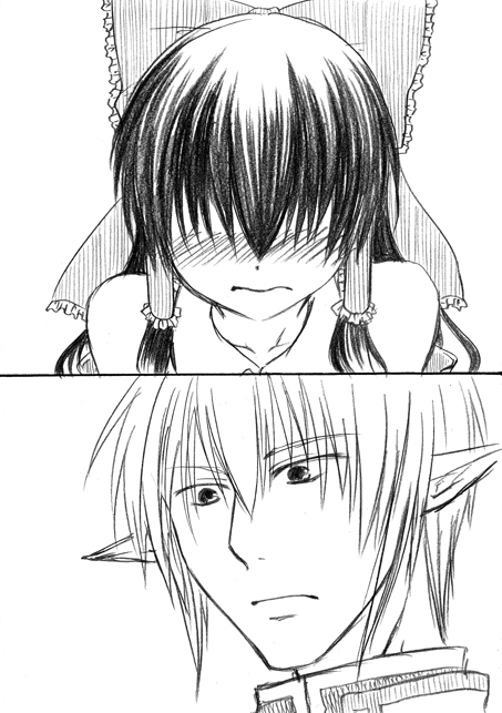 hakurei reimu and buront (touhou and 3 more) drawn by amanosora