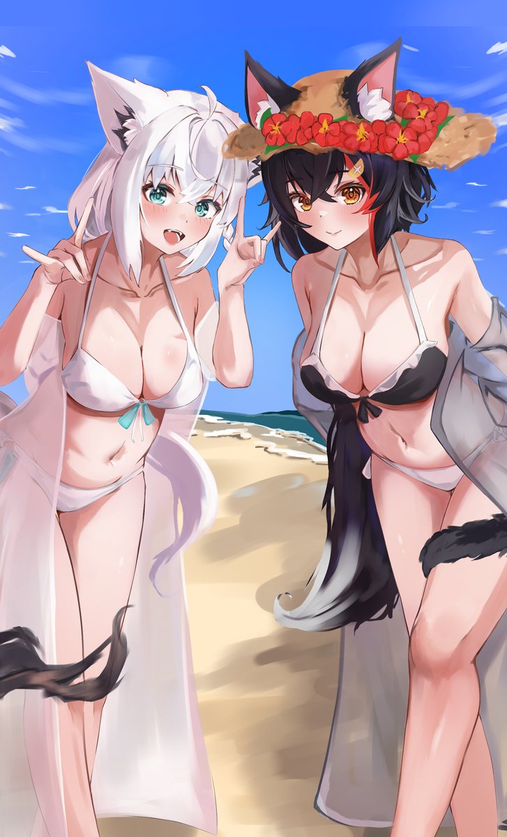 shirakami fubuki and ookami mio (hololive) drawn by siyara_amau
