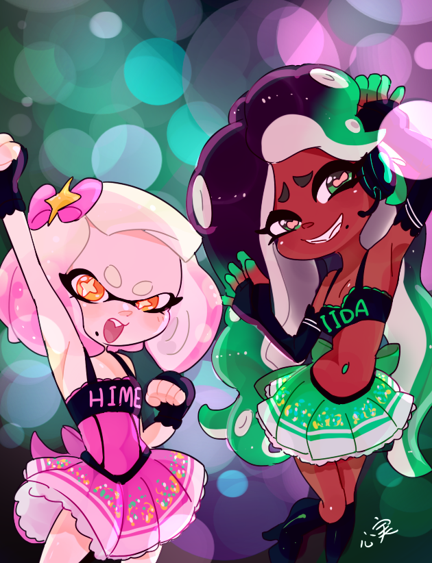 marina and pearl (splatoon and 1 more) drawn by kokomi_(aniesuakkaman)