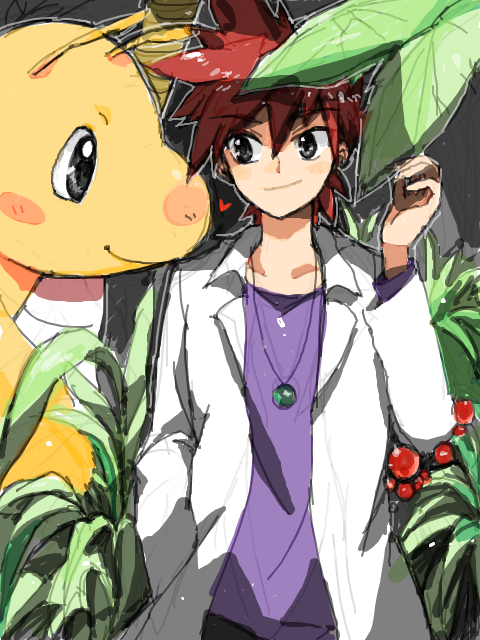 dragonite and gary oak (pokemon and 1 more) drawn by pan_(tegaki)