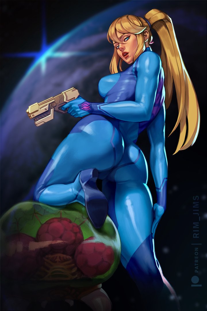 samus aran, metroid, and metroid larva (metroid) drawn by rim_jims