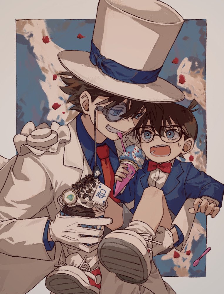 edogawa conan and kaitou kid (meitantei conan and 2 more) drawn by tomoja_rs