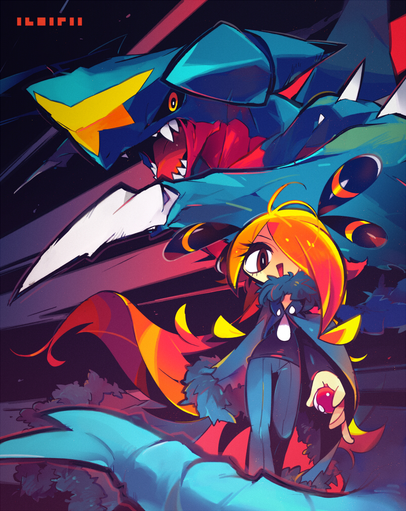 cynthia and garchomp (pokemon and 1 more) drawn by suzuka_g