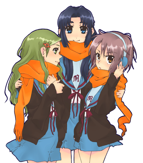 nagato yuki, asakura ryoko, and kimidori emiri (suzumiya haruhi no yuuutsu) drawn by tashimo