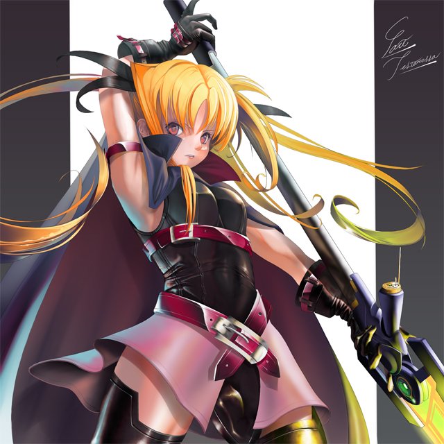 fate testarossa and bardiche (lyrical nanoha and 2 more) drawn by mifuji_kiichi
