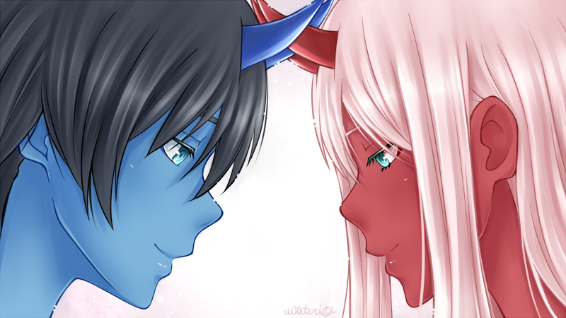 zero two and hiro (darling in the franxx) drawn by xwaterice