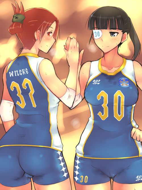 sakamoto mio and minna-dietlinde wilcke (world witches series and 1 more) drawn by em_(totsuzen_no_hakike)