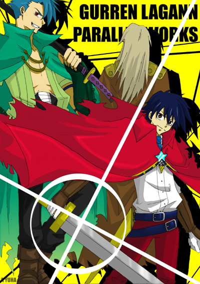 simon, kamina, and viral (tengen toppa gurren lagann and 1 more) drawn by yuu_(yakit)