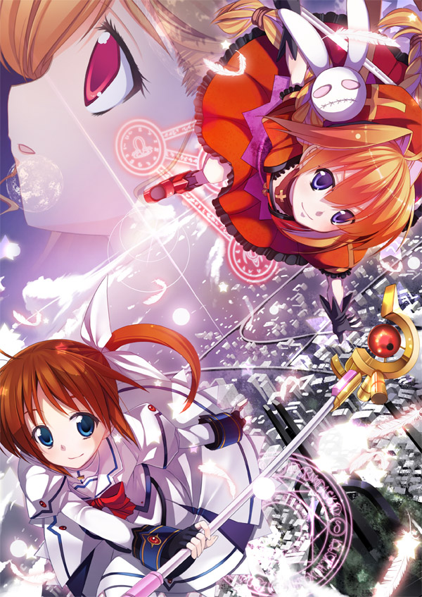 takamachi nanoha, raising heart, vita, and vivio (lyrical nanoha and 3 more) drawn by ikawa_waki