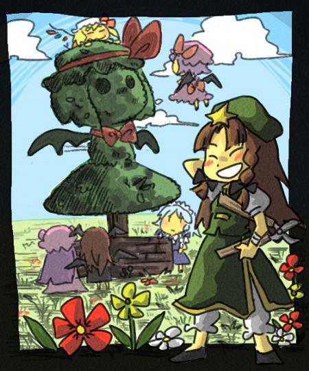 remilia scarlet, flandre scarlet, izayoi sakuya, patchouli knowledge, hong meiling, and 1 more (touhou) drawn by marukei_(kuramaruk)