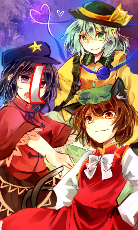 komeiji koishi, chen, and miyako yoshika (touhou) drawn by kutsuki_kai