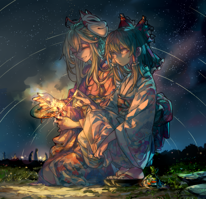 hakurei reimu and yakumo yukari (touhou) drawn by rekka