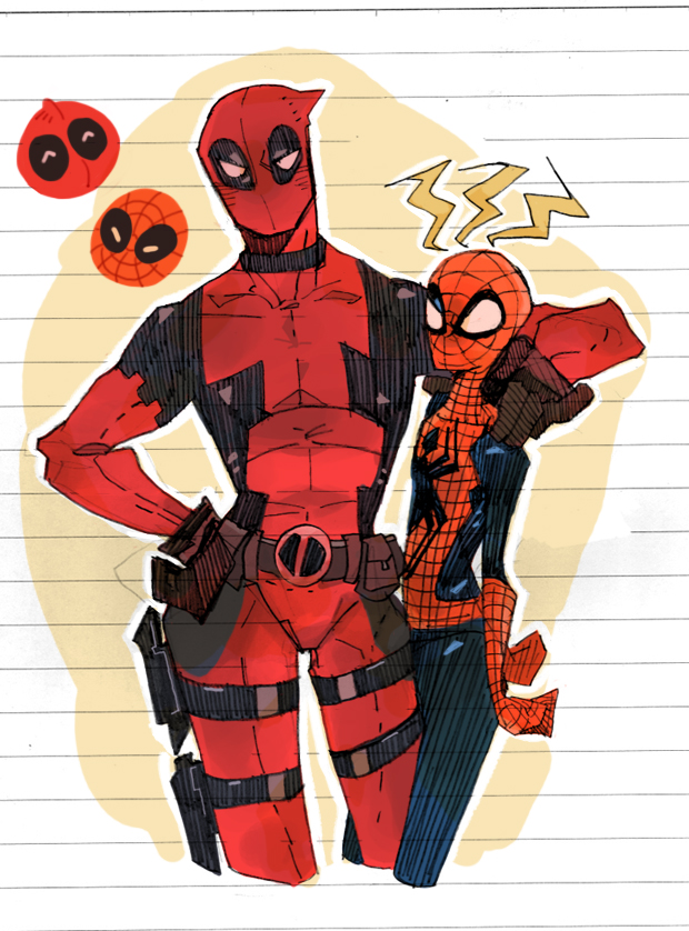 deadpool and spider-man (marvel and 2 more) drawn by 22_(tak_ja)