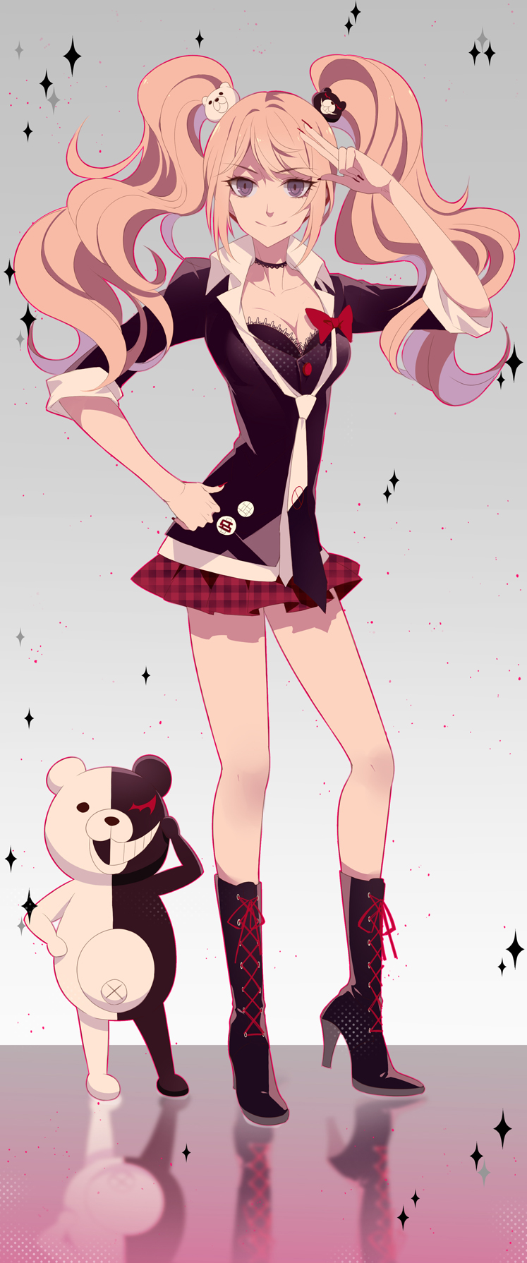 enoshima junko and monokuma (danganronpa and 1 more) drawn by acelolo