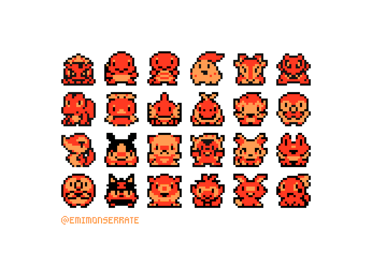 rowlet, piplup, bulbasaur, scorbunny, squirtle, and 18 more (pokemon) drawn by excarabu