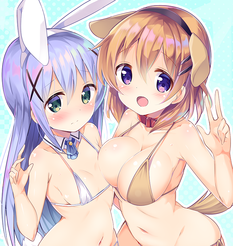 kafuu chino and hoto cocoa (gochuumon wa usagi desu ka?) drawn by kurou_(quadruple_zero)