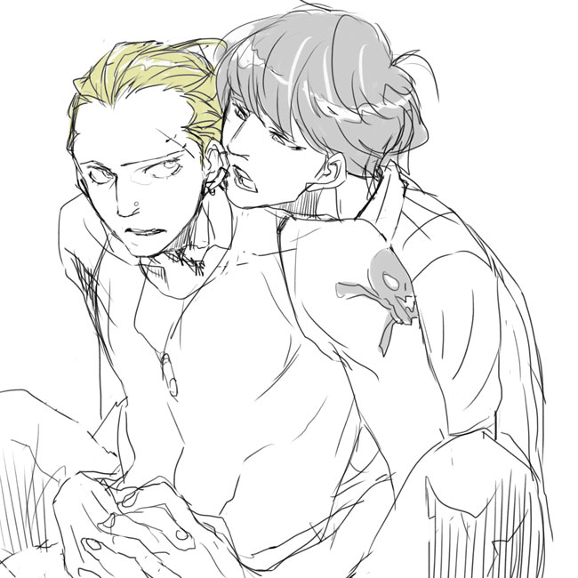 narukami yu and tatsumi kanji (persona and 1 more) drawn by oranobushi