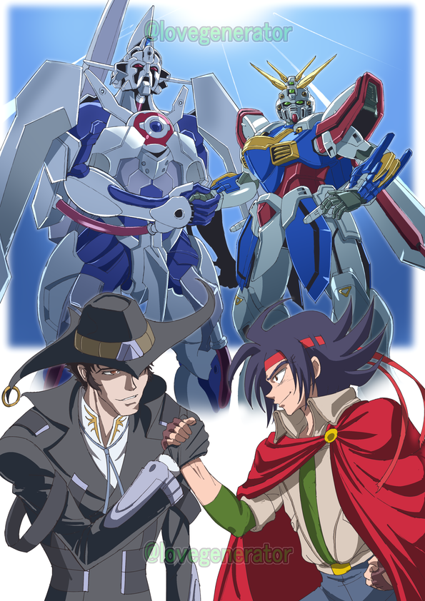 domon kasshu, god gundam, dann of thursday, and van (gundam and 4 more) drawn by kin-san_(sasuraiga)