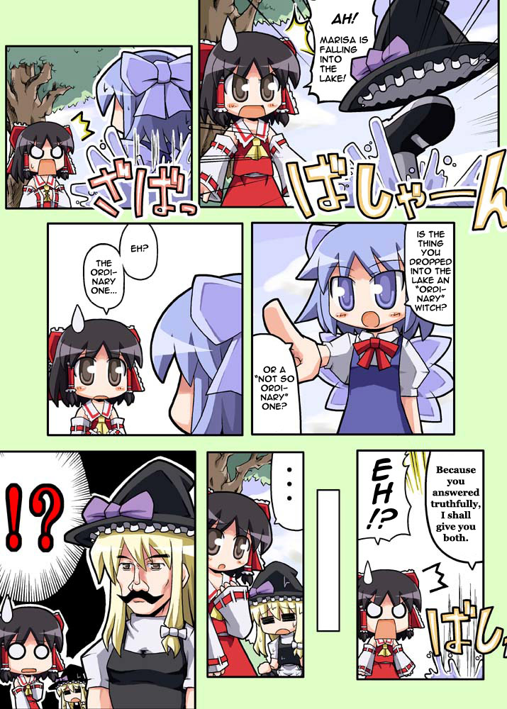 hakurei reimu, kirisame marisa, and cirno (touhou and 1 more) drawn by herada_mitsuru