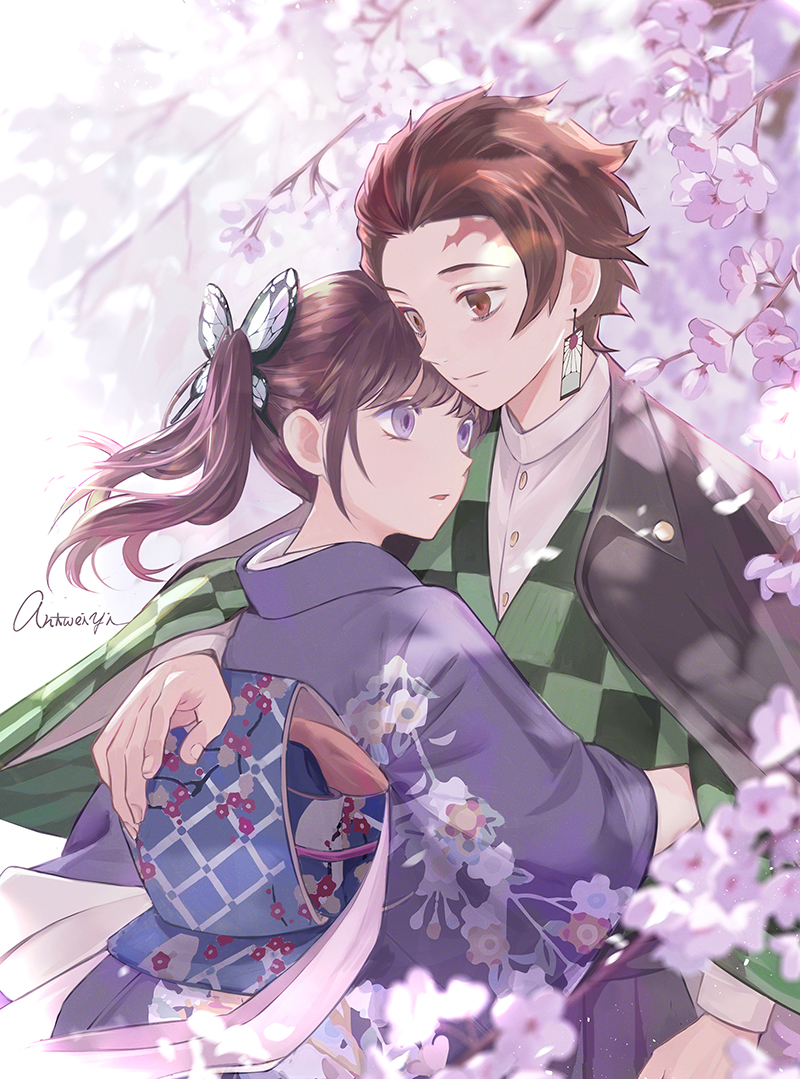 kamado tanjirou and tsuyuri kanao (kimetsu no yaiba) drawn by antweiyi