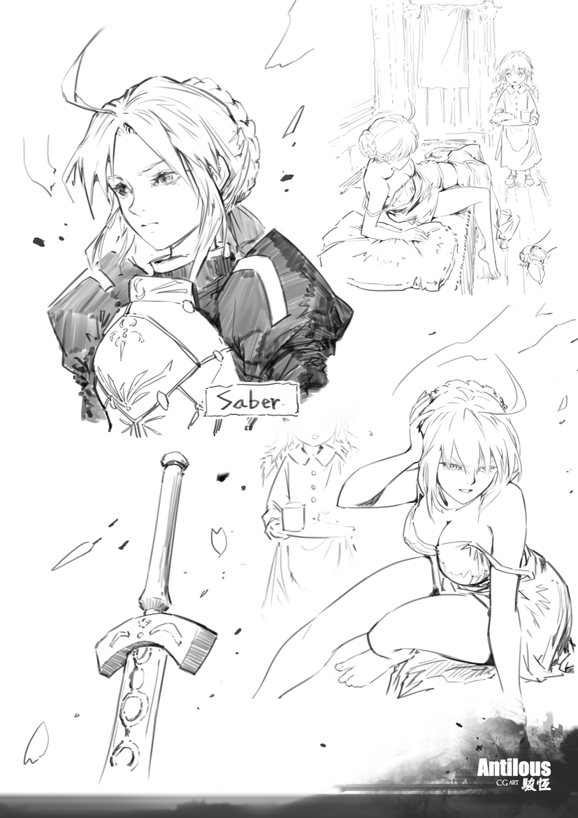 artoria pendragon and saber (fate and 1 more) drawn by antilous