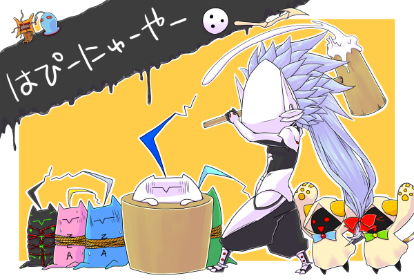 arakune, hakumen, yuuki terumi, kaka kittens, and pakumen (blazblue) drawn by haiero