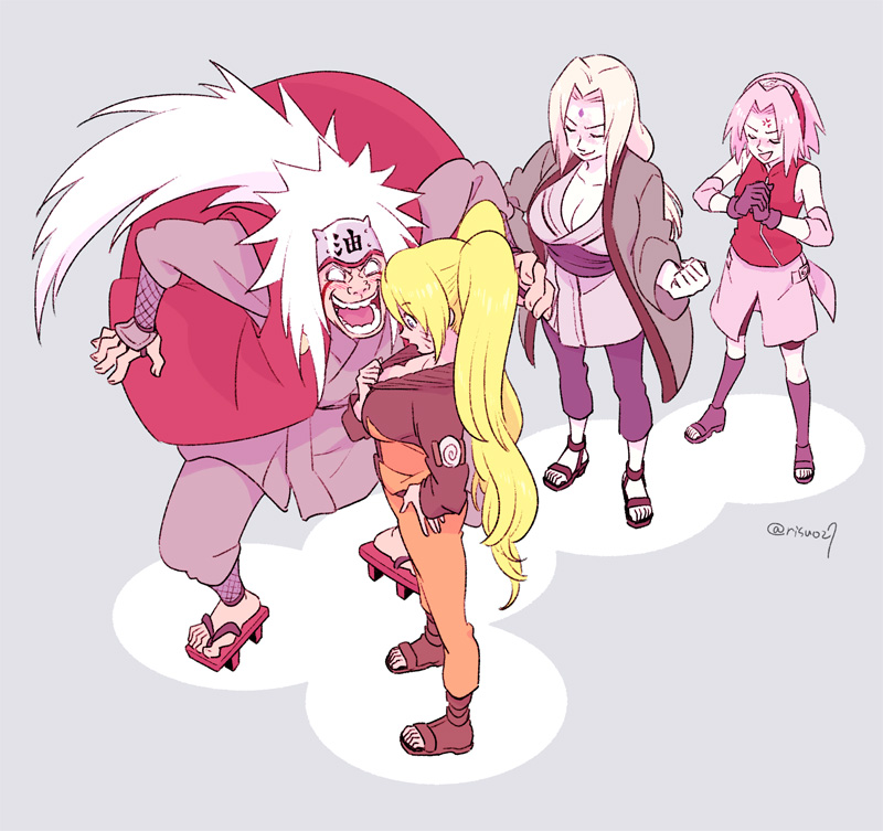 haruno sakura, uzumaki naruto, tsunade, naruko, and jiraiya (naruto and 1 more) drawn by risuo