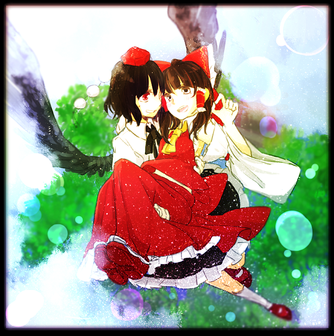 hakurei reimu and shameimaru aya (touhou) drawn by ark_tr