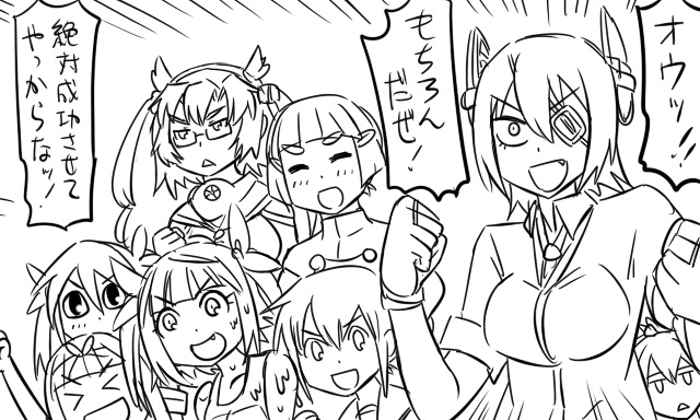 inazuma, yuudachi, tenryuu, musashi, shiranui, and 3 more (kantai collection) drawn by tonda