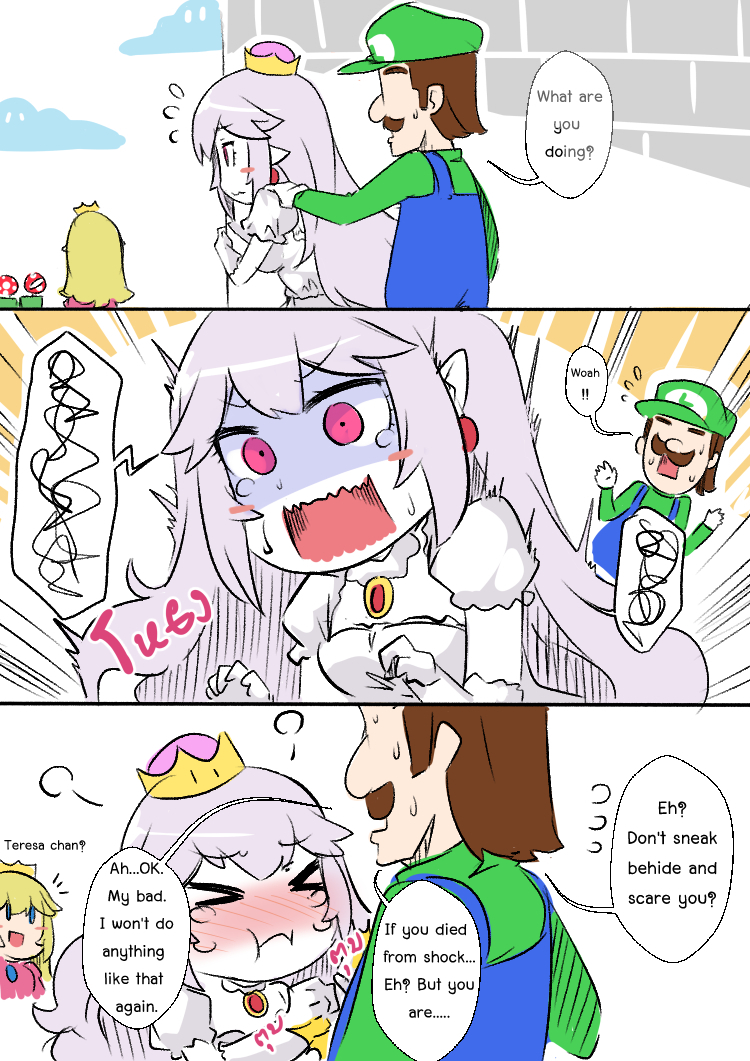 princess peach, luigi, princess king boo, and piranha plant (mario and 2 more) drawn by sesield