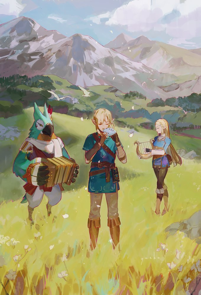 link, princess zelda, and kass (the legend of zelda and 1 more) drawn by yueko_(jiayue_wu)