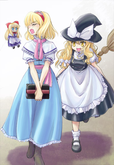 kirisame marisa, alice margatroid, and shanghai doll (touhou) drawn by mikagami_hiyori