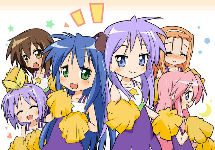 hiiragi kagami, izumi konata, hiiragi tsukasa, takara miyuki, kusakabe misao, and 1 more (lucky star) drawn by ixy