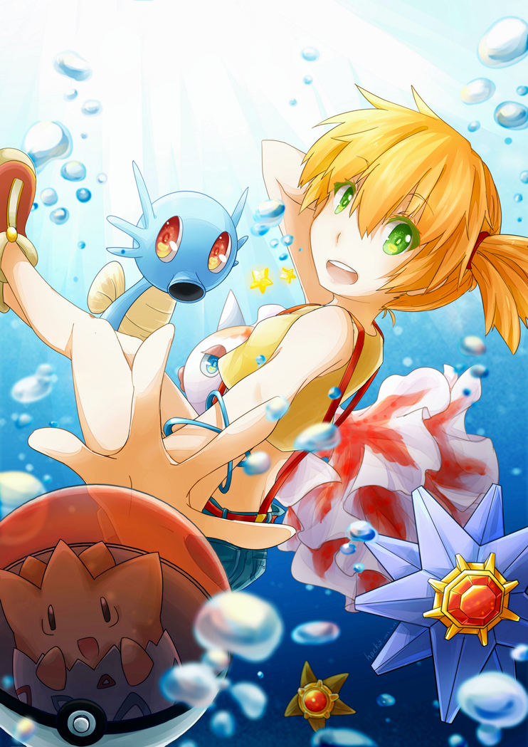 misty, togepi, staryu, starmie, goldeen, and 1 more (pokemon) drawn by hacko