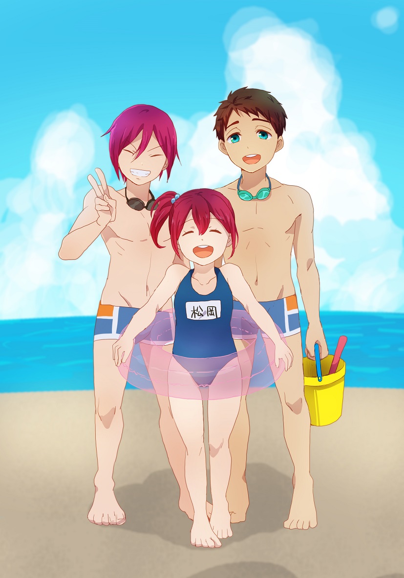 matsuoka rin, matsuoka gou, and yamazaki sousuke (free!) drawn by ronisuke
