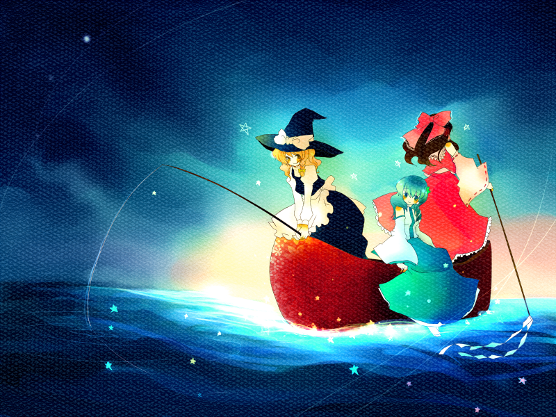 hakurei reimu, kirisame marisa, and kochiya sanae (touhou) drawn by hanada_hyou