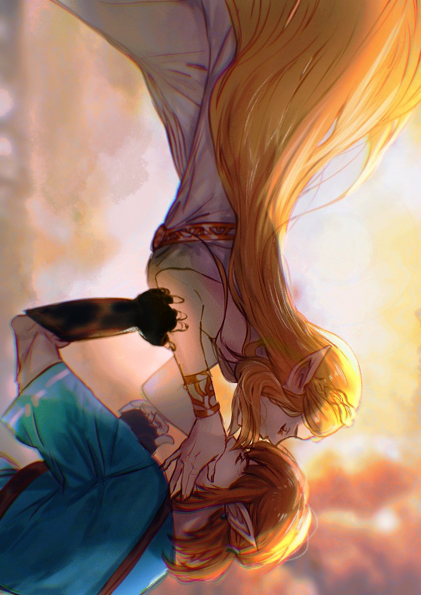 link and princess zelda (the legend of zelda and 1 more) drawn by sera_(serappi)