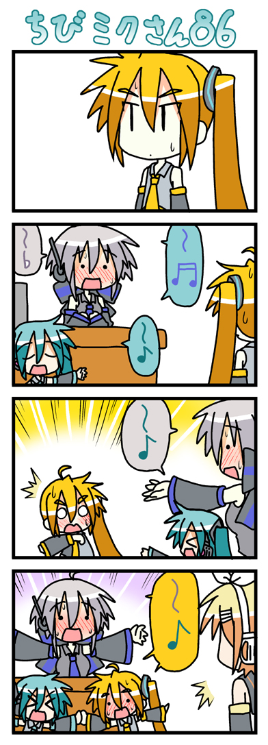 hatsune miku, kagamine rin, yowane haku, akita neru, and chibi miku (vocaloid) drawn by minami_(colorful_palette)