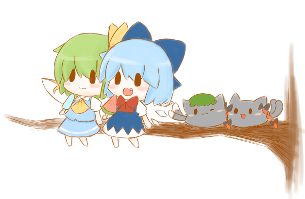 cirno, kaenbyou rin, chen, and daiyousei (touhou) drawn by lovewolf5122
