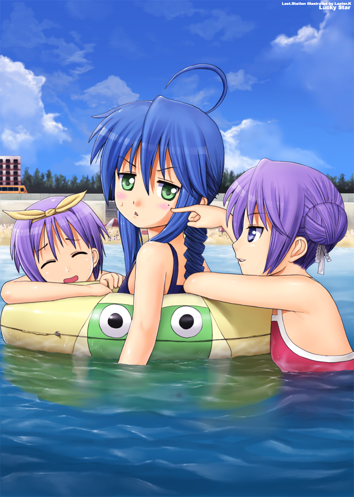 hiiragi kagami, izumi konata, and hiiragi tsukasa (lucky star) drawn by lasterk