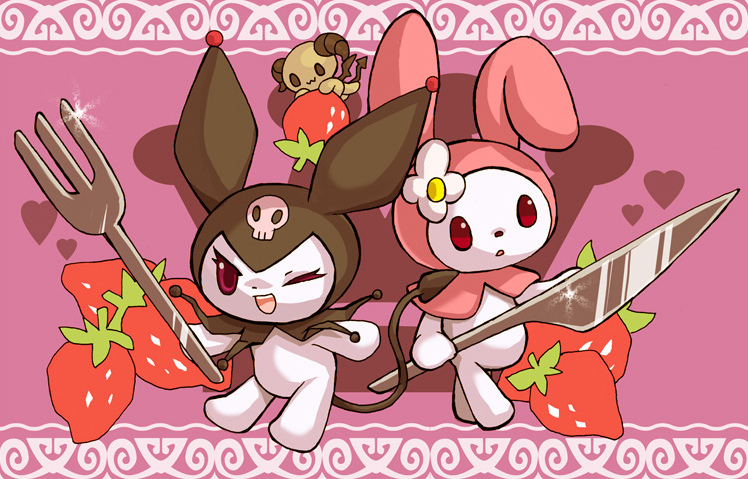 my melody, kuromi, and berry (sanrio and 1 more) drawn by am_(am_pix)