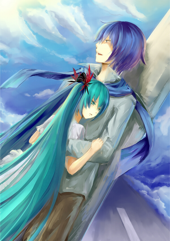 hatsune miku and kaito (vocaloid and 1 more) drawn by rifsom