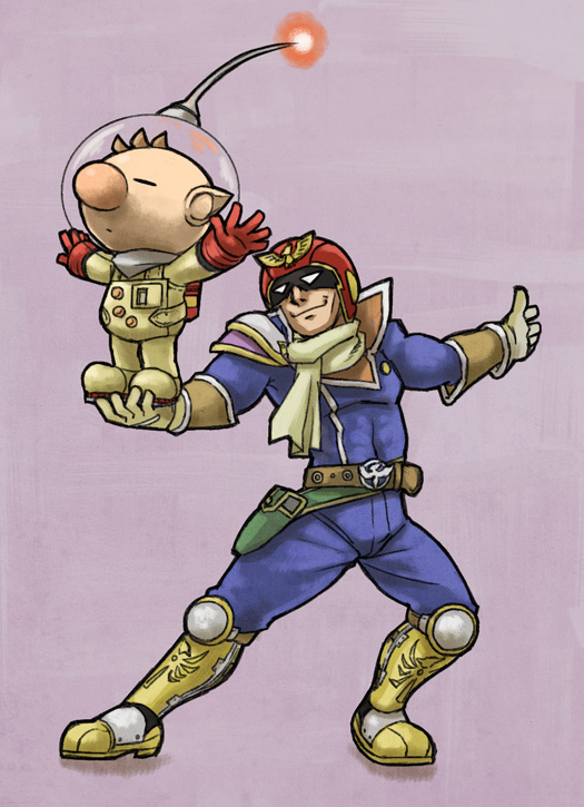 olimar and captain falcon (super smash bros. and 2 more) drawn by naru_(wish_field)