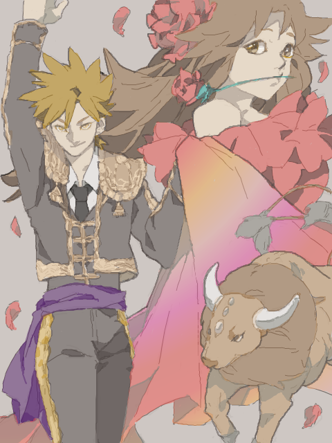 blue oak, leaf, and tauros (pokemon and 1 more) drawn by rotasu
