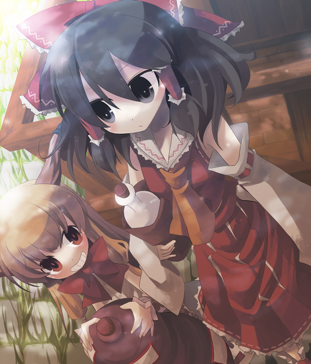 hakurei reimu and ibuki suika (touhou) drawn by yuzuki_gao