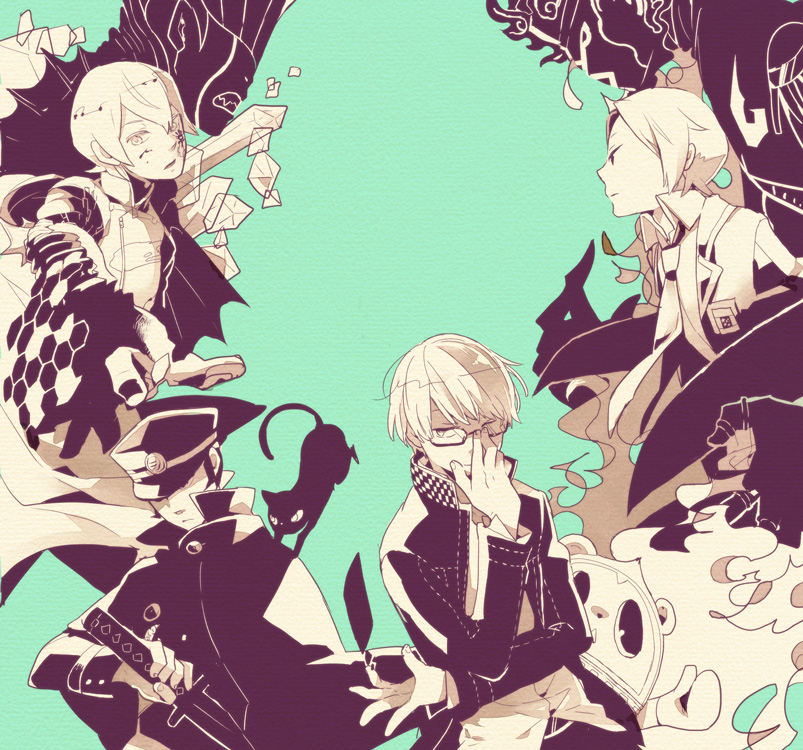 narukami yu, kuma, suou tatsuya, kuzunoha raidou, gouto, and 3 more (persona and 7 more) drawn by hidaka_fuuro