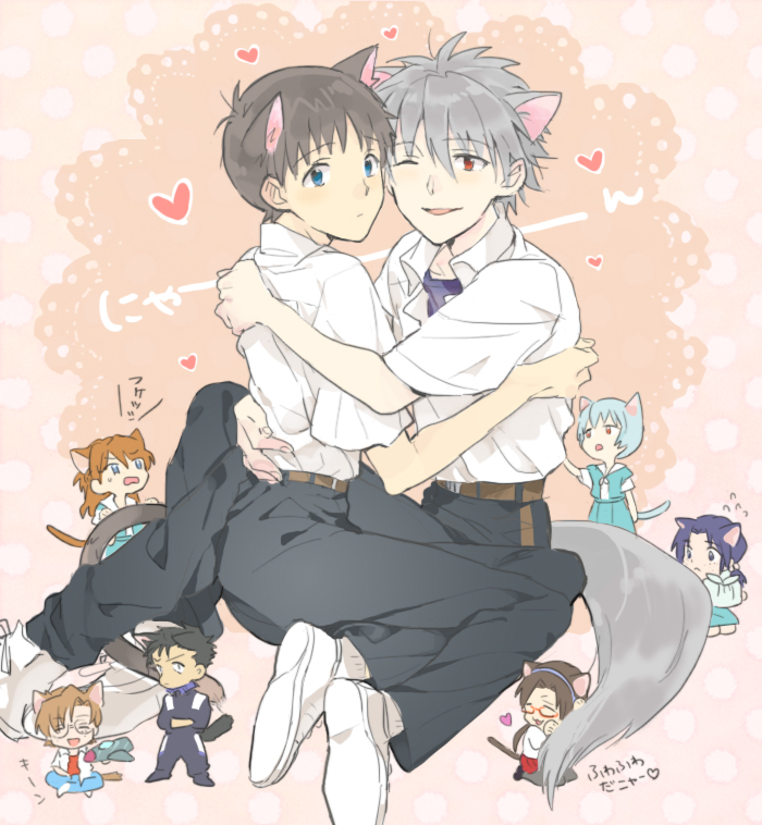 souryuu asuka langley, ayanami rei, ikari shinji, nagisa kaworu, makinami mari illustrious, and 3 more (neon genesis evangelion and 1 more) drawn by fujiharu_(akamine)
