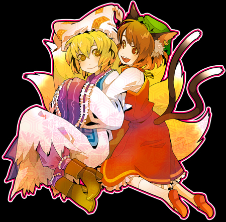 yakumo ran and chen (touhou) drawn by haruo_(clownberry)