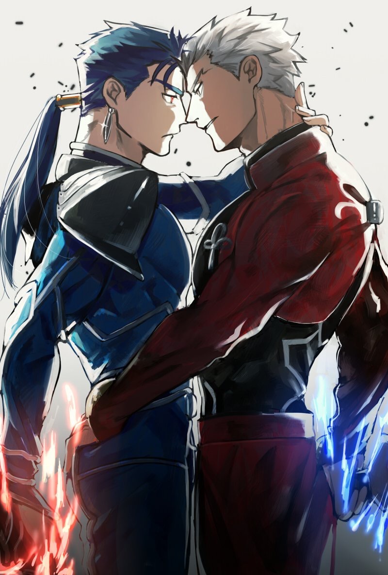 cu chulainn and archer (fate and 1 more) drawn by yuu_(guruko)